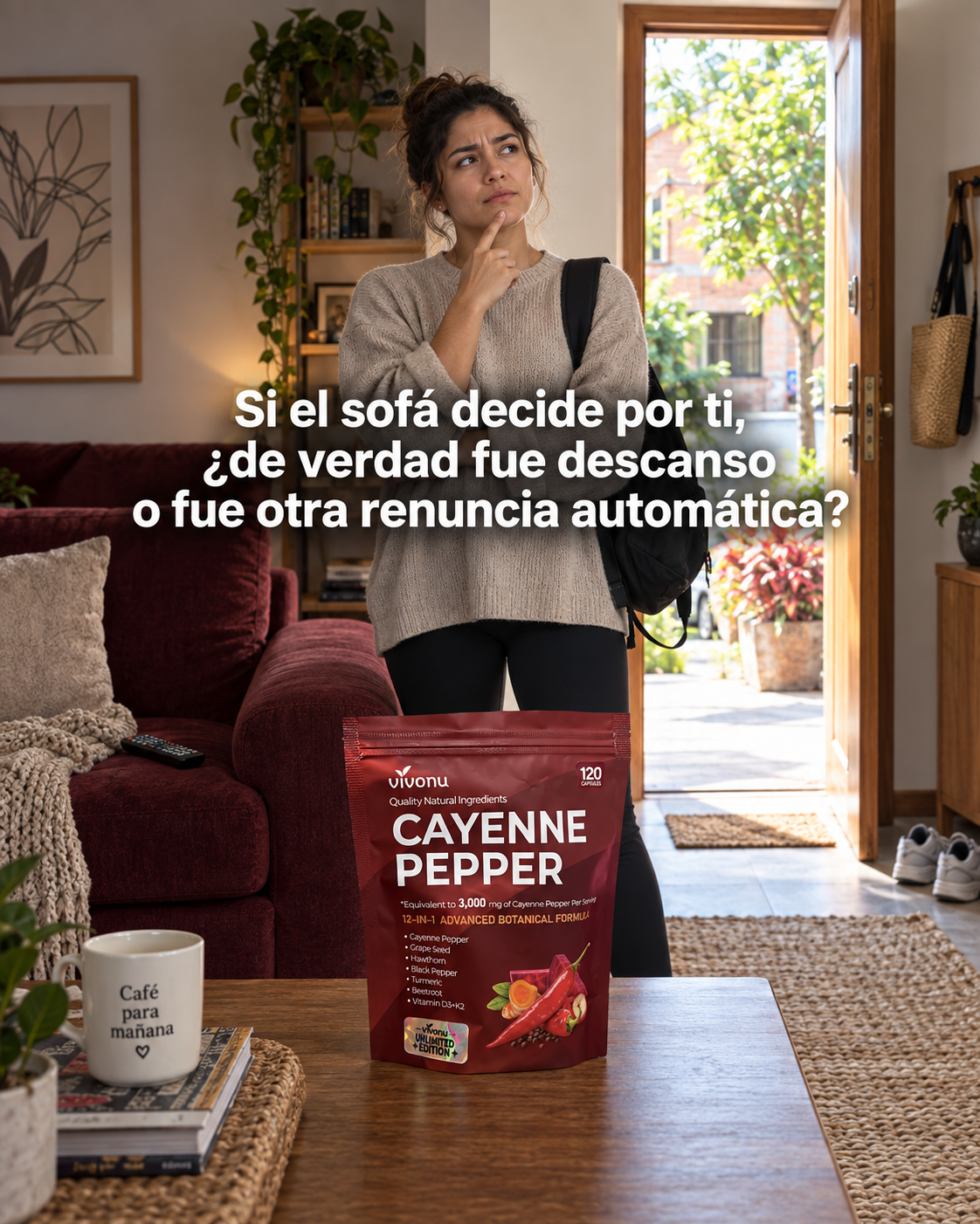 Sofá frente a puerta abierta