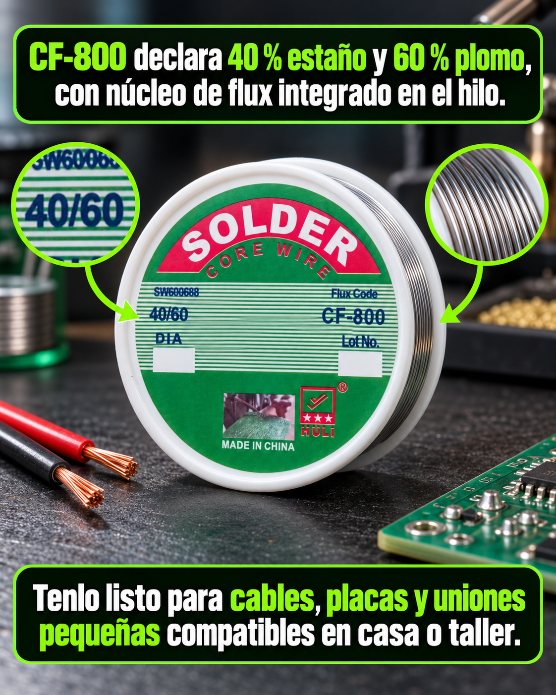 Detalle del hilo de soldadura CF-800