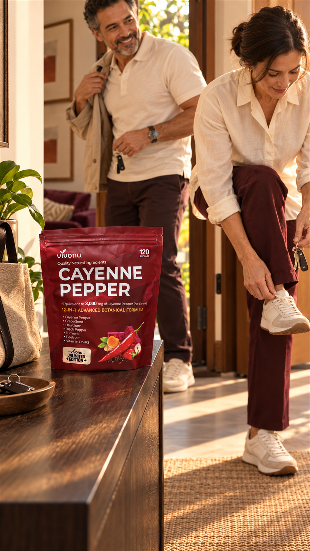 Mujer y hombre adultos preparándose para salir junto a VIVONU Cayenne Pepper