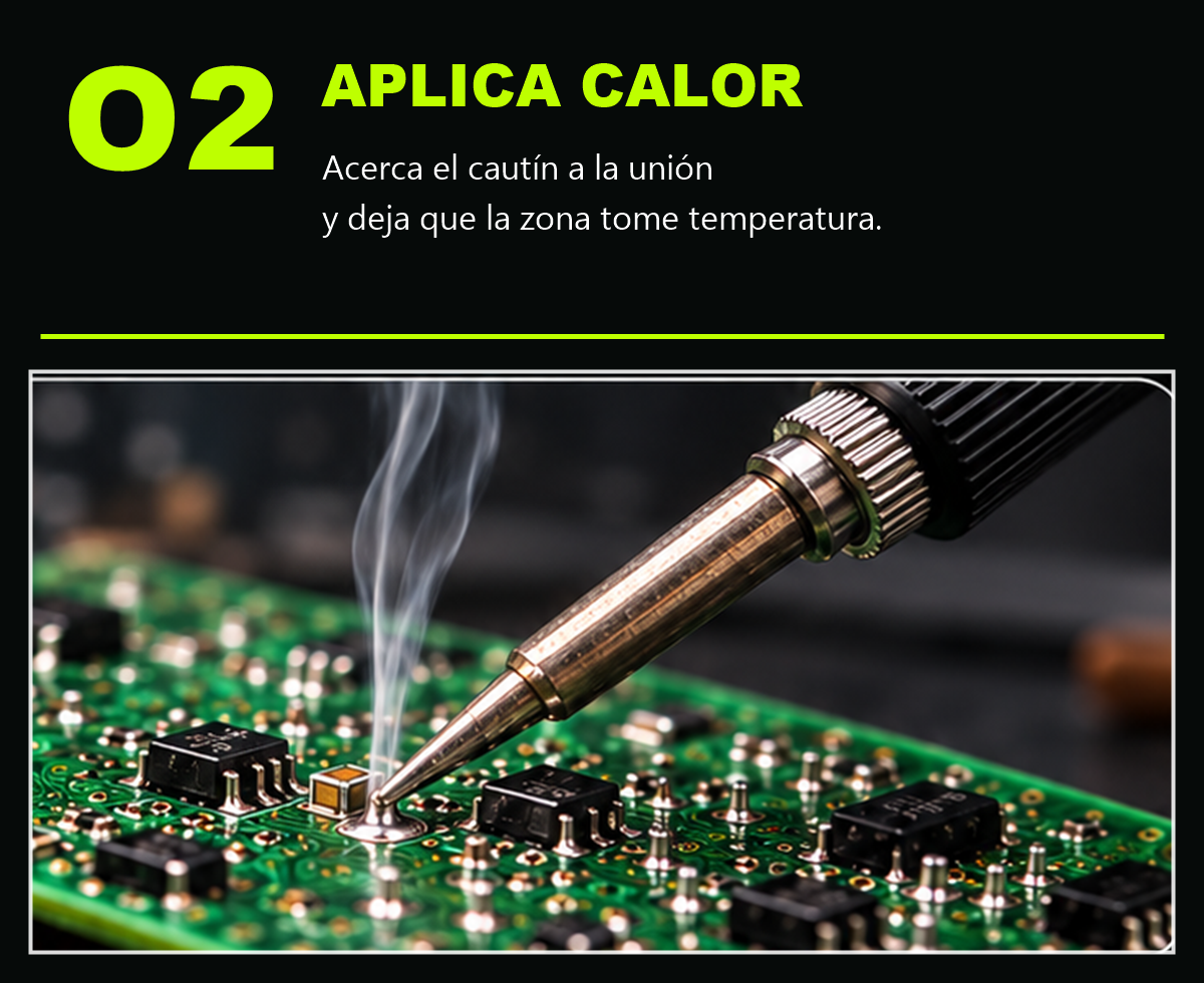Paso 2: aplica calor con el cautín sobre la unión