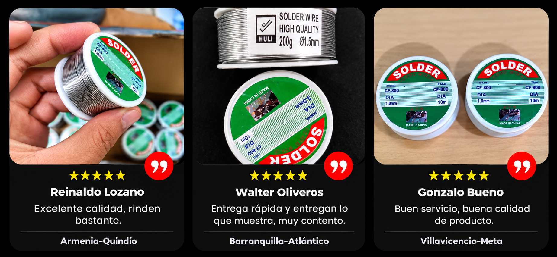 Testimonios de Reinaldo Lozano de Armenia-Quindío, Walter Oliveros de Barranquilla-Atlántico y Gonzalo Bueno de Villavicencio-Meta sobre el estaño CF-800